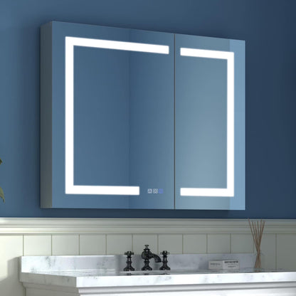 ExBrite 36" x 30" LED Lighted Bathroom Medicine Cabinet with Mirror,Recessed or Surface Mount,Defog White 12"x30"