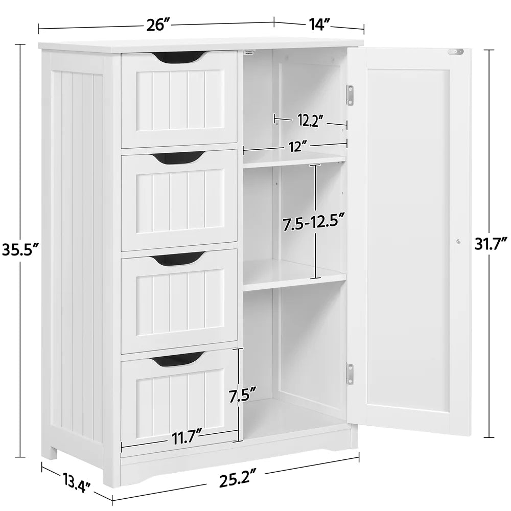 Yaheetech Wooden Free-Standing Bathroom Floor Cabinet with Drawers and Cupboard, White