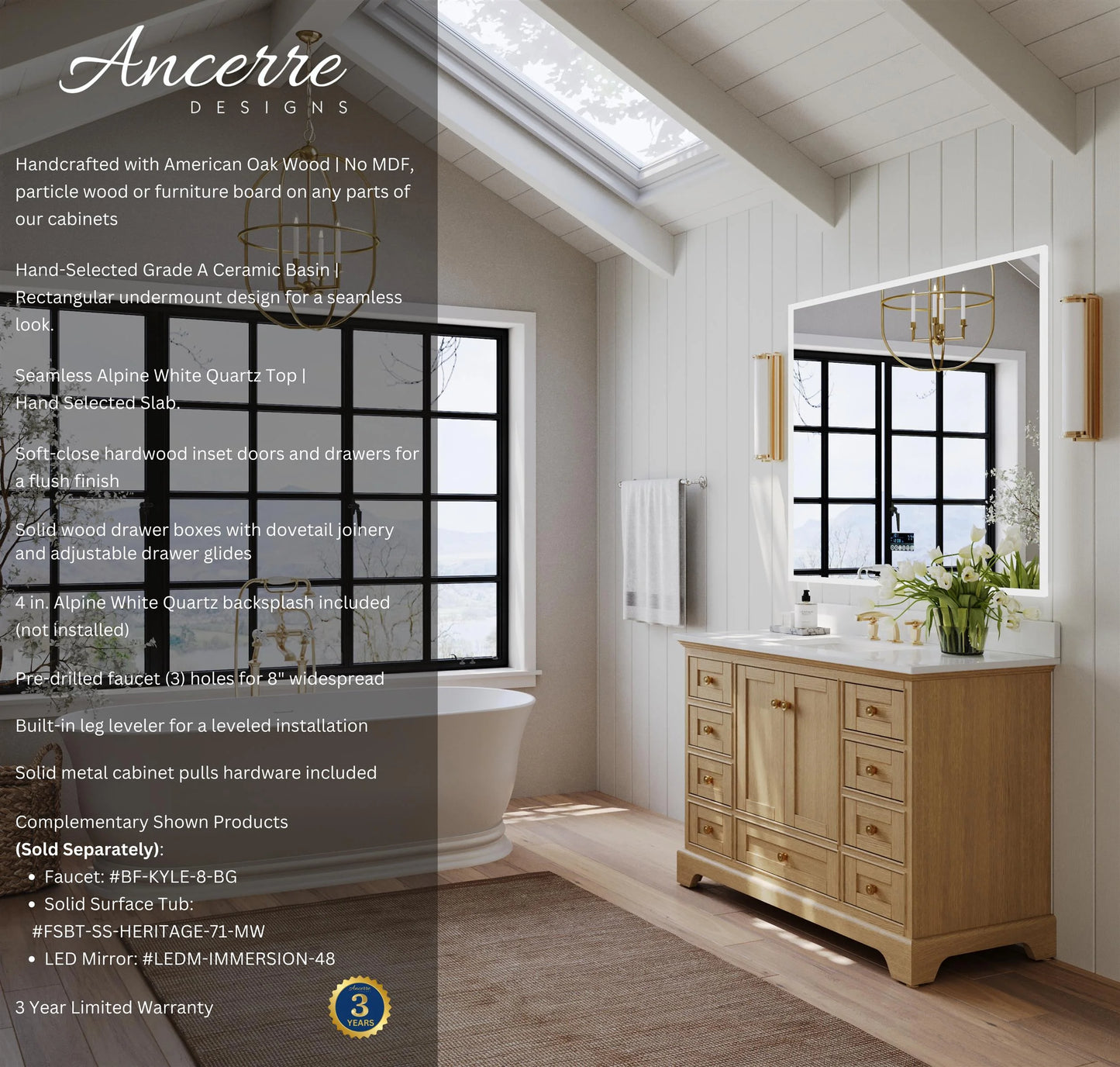 Audrey 48 in. Bath Vanity Set in Oak with White Quartz Top and Undermount Basin