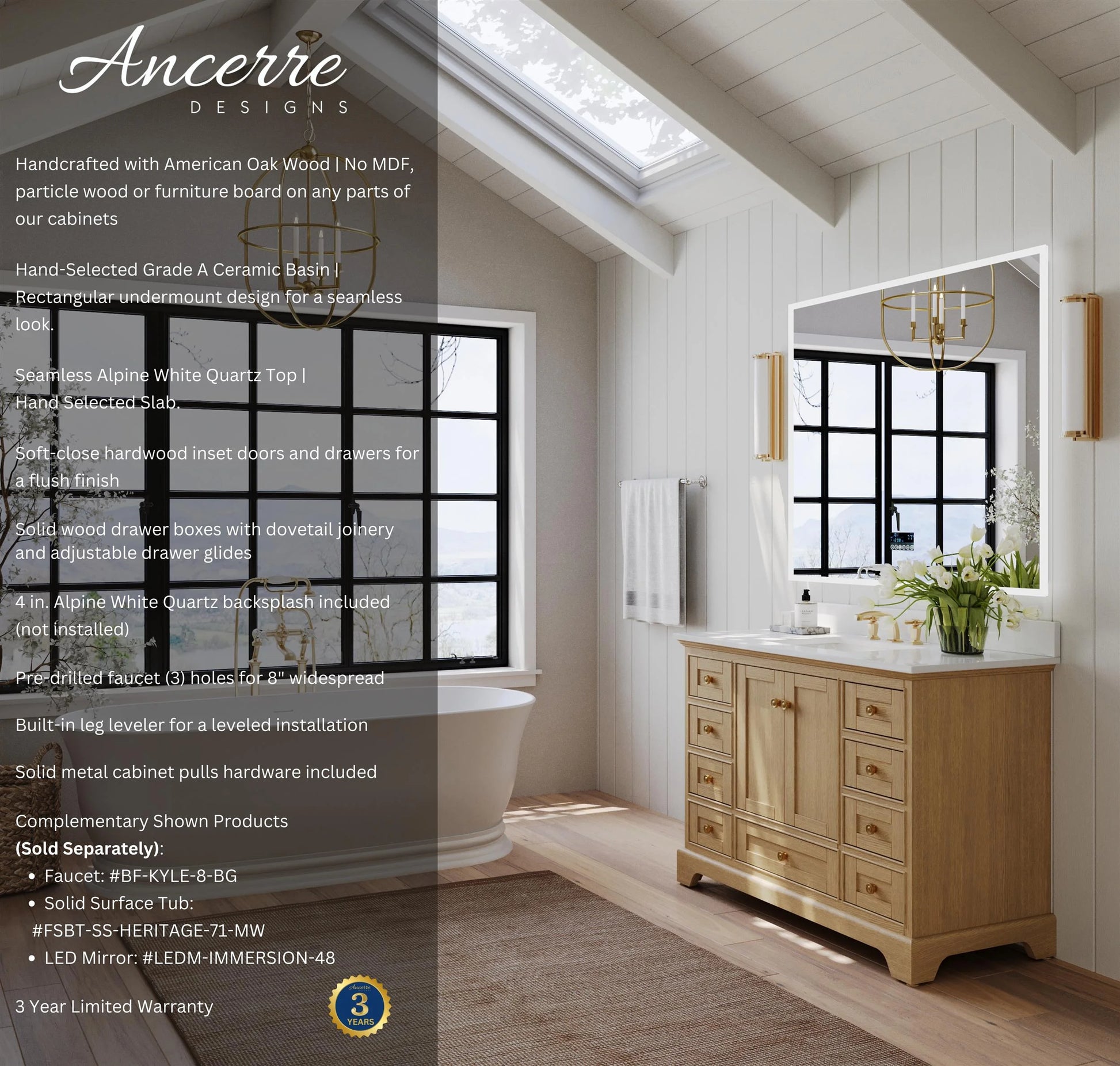 Audrey 48 in. Bath Vanity Set in Oak with White Quartz Top and Undermount Basin