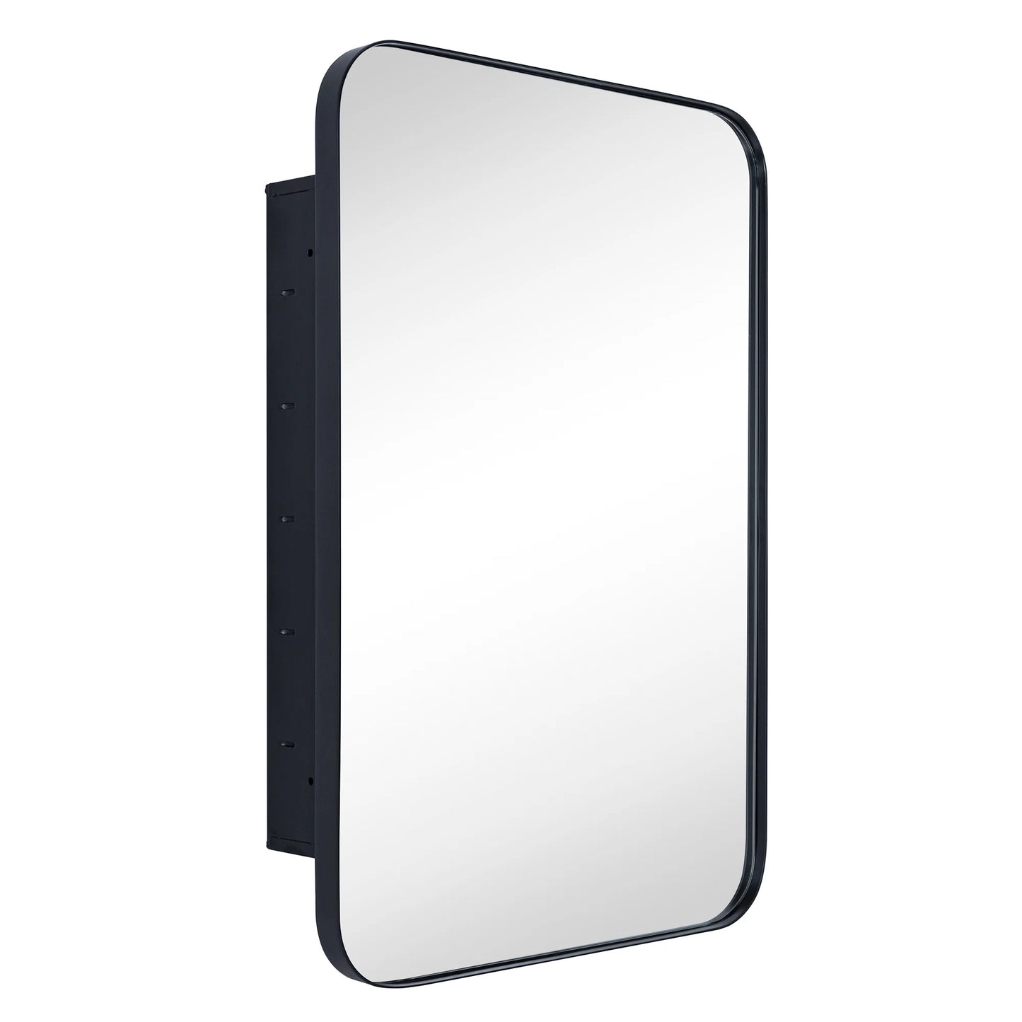 TEHOME Black Rectangle Recessed Bathroom Medicine Cabinet with Mirror Stainless Steel Metal Framed Rounded Rectangular Bathroom Cabinet with Mirror 16x24''