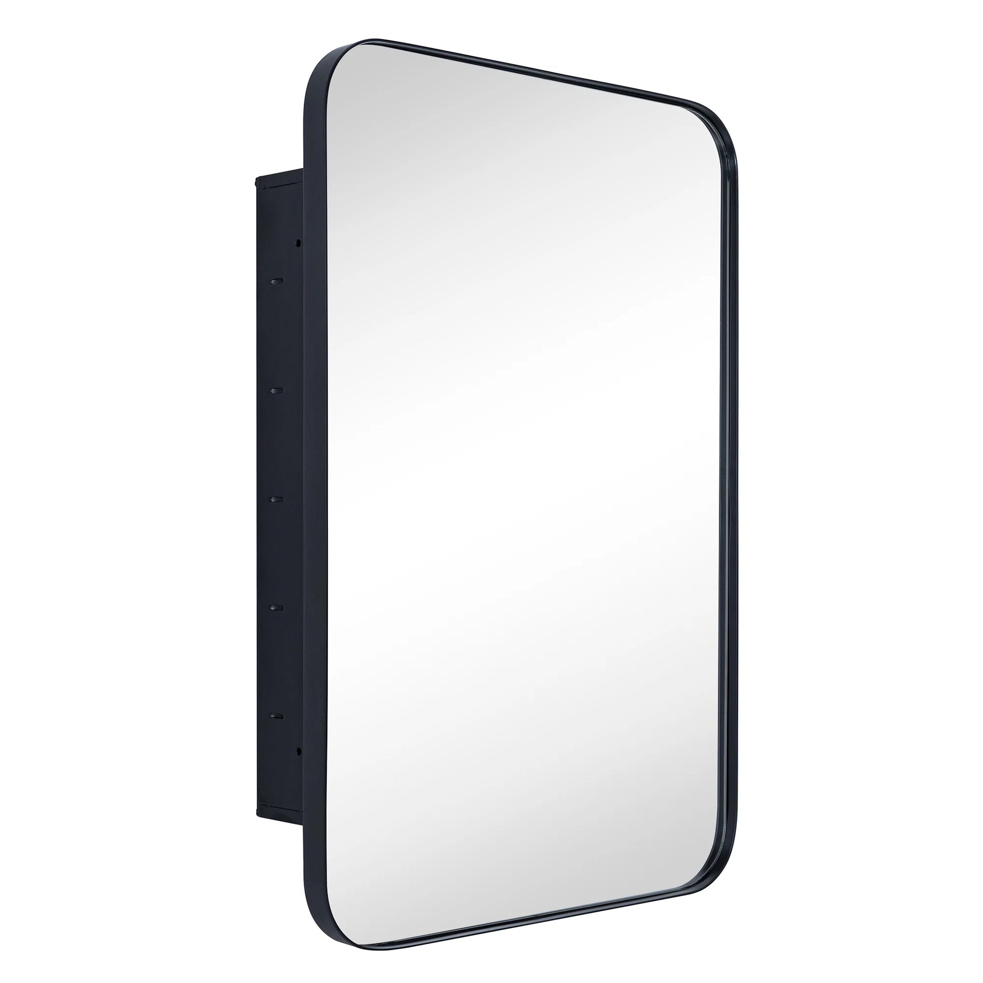 TEHOME Black Rectangle Recessed Bathroom Medicine Cabinet with Mirror Stainless Steel Metal Framed Rounded Rectangular Bathroom Cabinet with Mirror 16x24''
