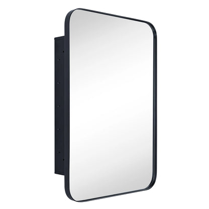 TEHOME Black Rectangle Recessed Bathroom Medicine Cabinet with Mirror Stainless Steel Metal Framed Rounded Rectangular Bathroom Cabinet with Mirror 16x24''