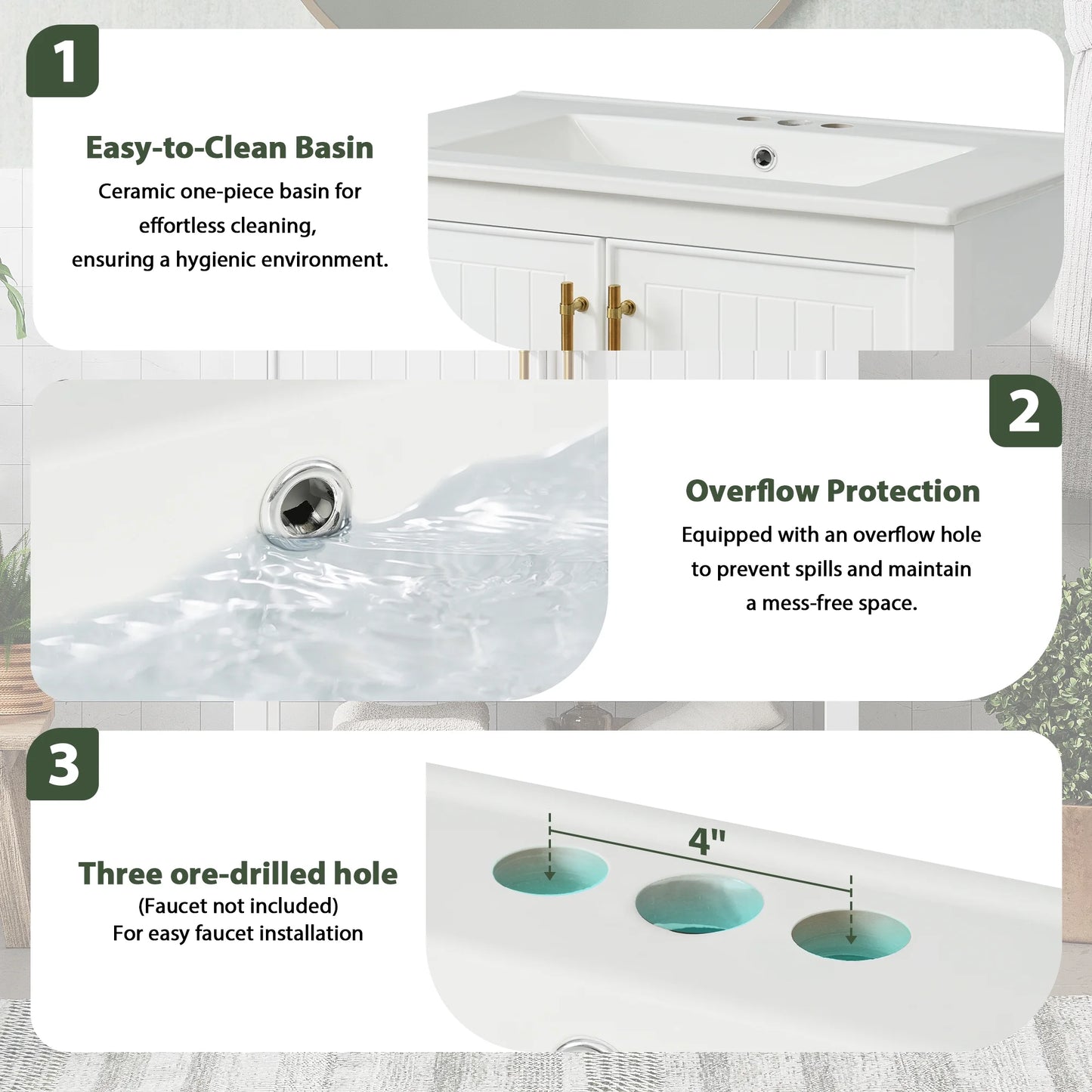 30-Inch White Bathroom Vanity with Ceramic Sink and Versatile Storage - Ideal for Small Bathrooms, White