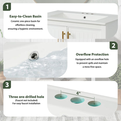 30-Inch White Bathroom Vanity with Ceramic Sink and Versatile Storage - Ideal for Small Bathrooms, White