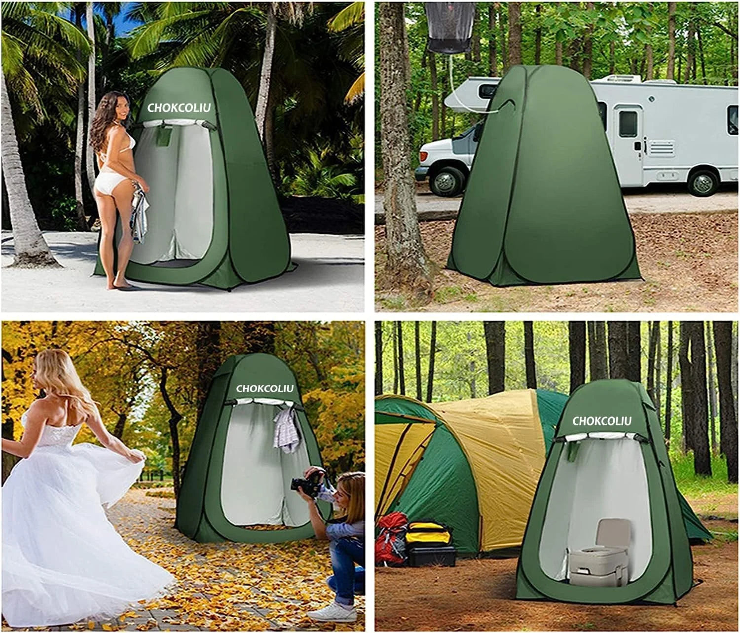 Pop-up Shower Tent & 20L Solar Shower Bag Combo - Waterproof Camping Privacy Shelter for Outdoor Bathing, Beach, Hiking (Green, 120x120x190cm)