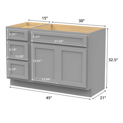 45 in. W x 21 in. D x 32.5 in. H Bath Vanity Cabinet without Top in Gray