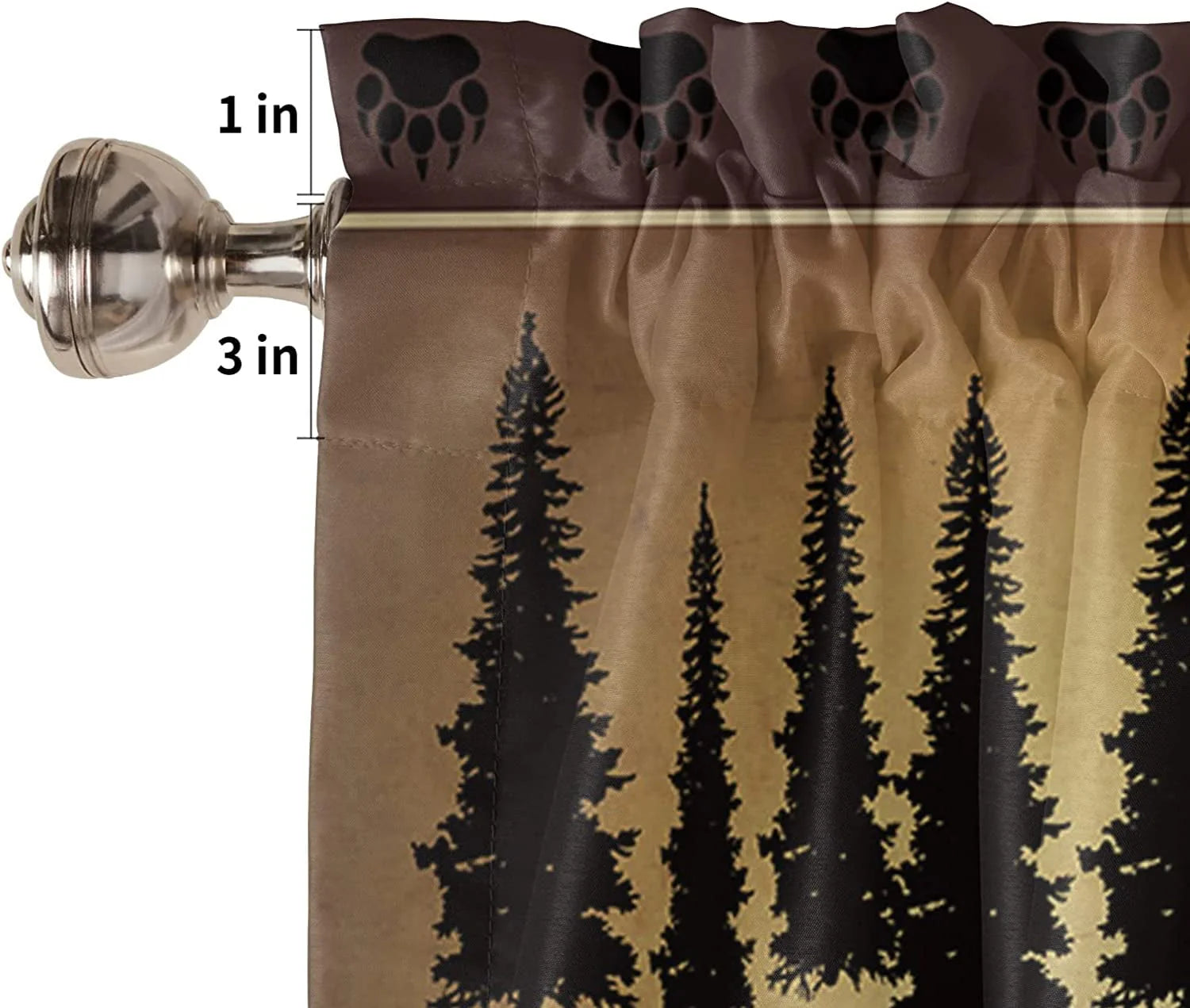Black Bear Forest Silhouettes Window Valance Curtains, Window Treatment for Kitchen, Bathroom, Bedroom, Vintage Farm Backdrop Rod Pocket Short Curtain 1 Panel, 54x18 in