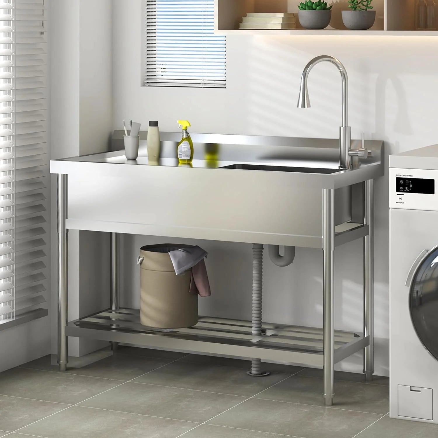 TROPOW 24x20x42 Inch Stainless Steel Utility Sink, Freestanding Single Bowl with Cold and Hot Water Pipe and Faucet, Commercial Sink Kitchen Sink for Restaurant Laundry Room Bathroom Garage Garden