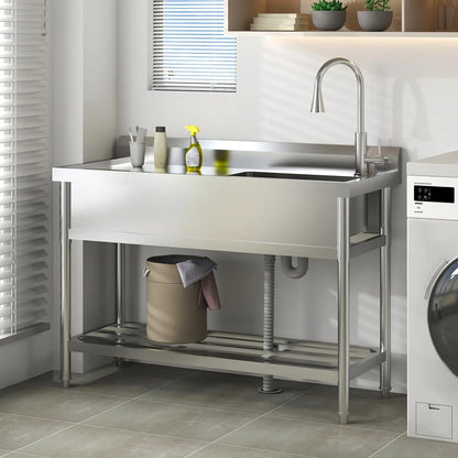 TROPOW 24x20x42 Inch Stainless Steel Utility Sink, Freestanding Single Bowl with Cold and Hot Water Pipe and Faucet, Commercial Sink Kitchen Sink for Restaurant Laundry Room Bathroom Garage Garden