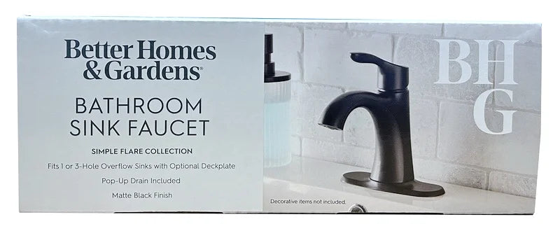 (2 pack) Better Homes & Gardens Simple Flair Single Hole Bathroom Faucet in Matte Black