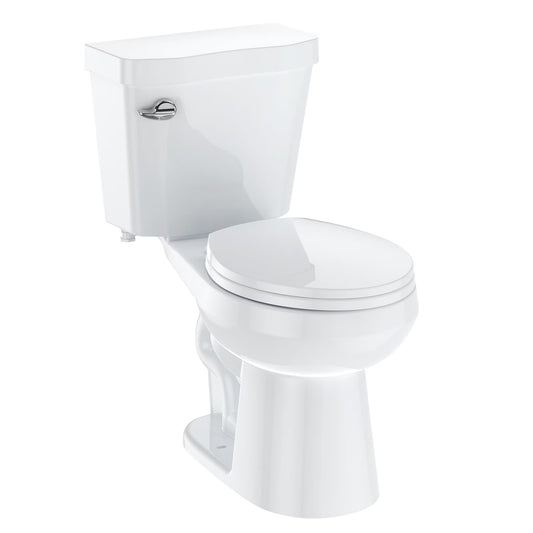 Pinypikaka Two-Piece Toilet with Toilet Seat and Wax Ring, Round Toilets for Bathrooms, 1.28 Siphonic Flush Toilet Cotton White 17", Toilet Seat Included