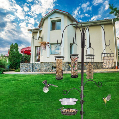 Urban Deco Bird Feeding Station,A Set with 6 Bird Feeders Hanging,Bird Feeder Poles Kit Premium Bird Bath for Attracting Wild Birds,Black