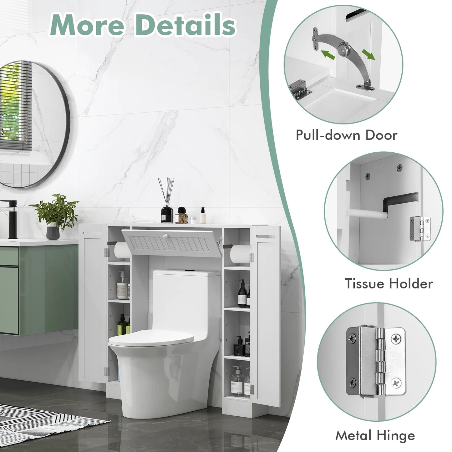 Topbuy Over The Toilet Storage Cabinet Bathroom Space Saver Organizer with Adjustable Shelves & Paper Holder