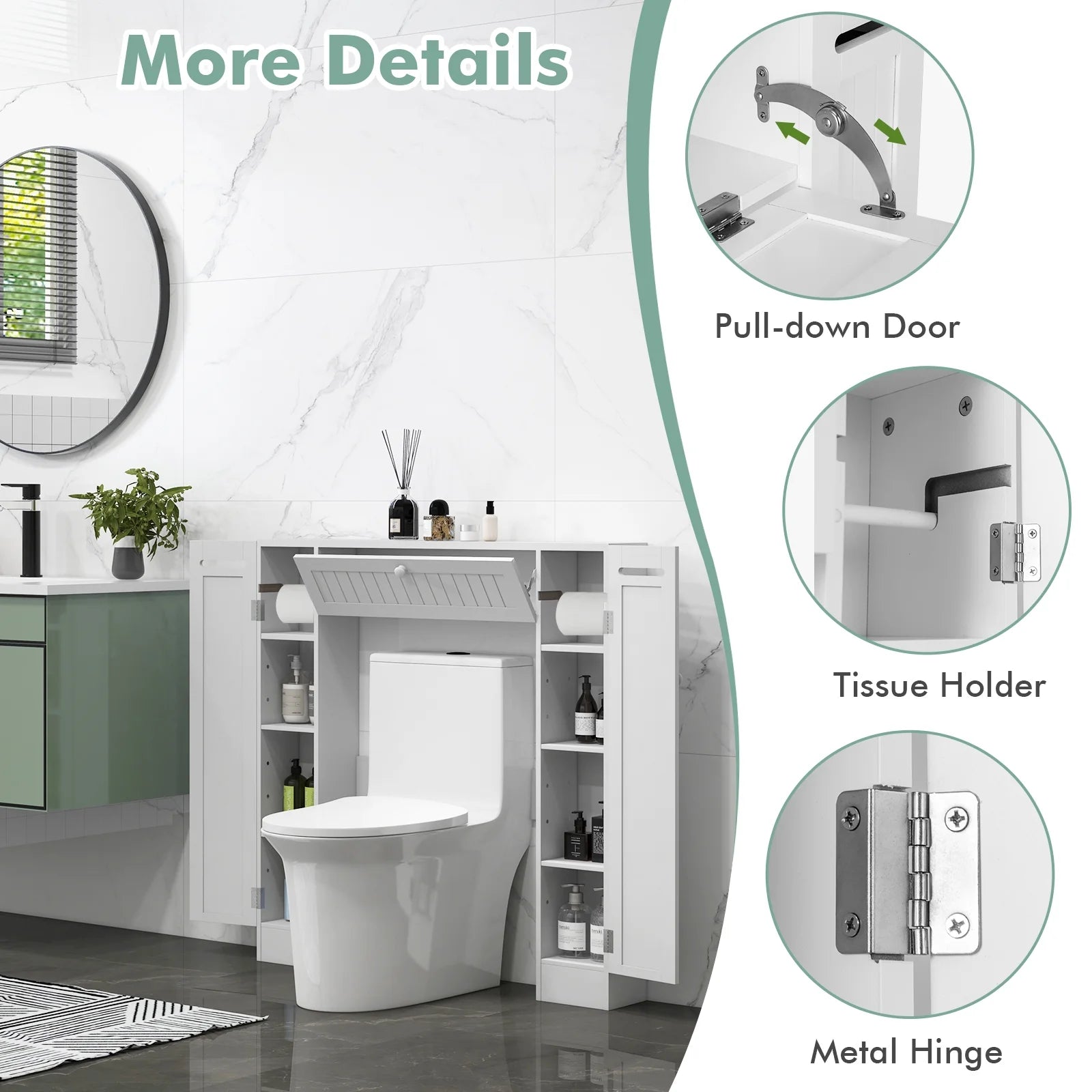 Topbuy Over The Toilet Storage Cabinet Bathroom Space Saver Organizer with Adjustable Shelves & Paper Holder