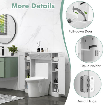 Topbuy Over The Toilet Storage Cabinet Bathroom Space Saver Organizer with Adjustable Shelves & Paper Holder
