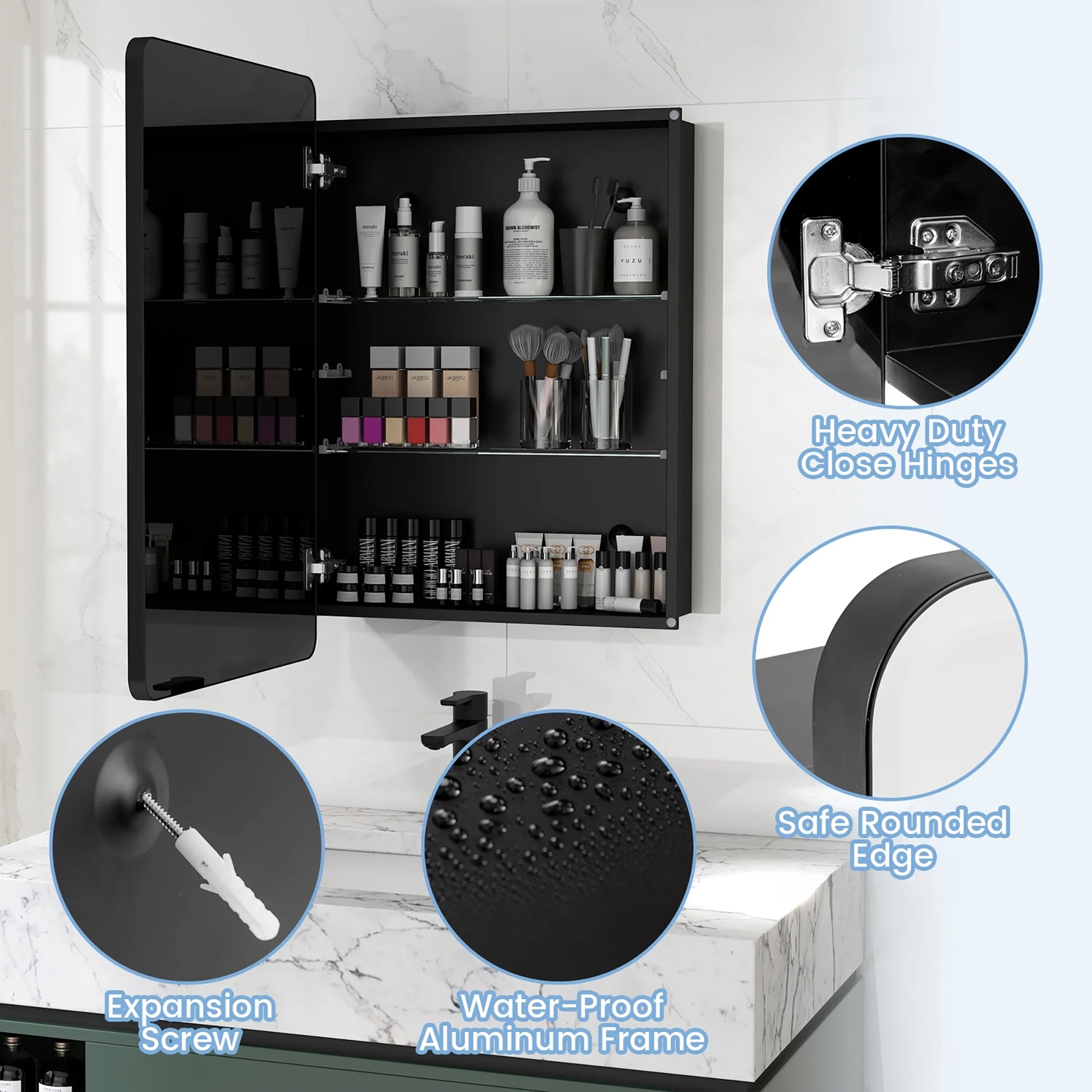 Gymax 20 x30 Inch Bathroom Mirror Cabinet w/ Aluminum Frame Adjustable Shelves