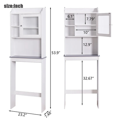Over-The-Toilet Space Saver, Bathroom Storage Cabinet, Toilet Organizer with Adjustable Shelves and Door Cabinet, Wooden Behind Toilet Storage for Space Saving, Easy Assembly - White, K3822