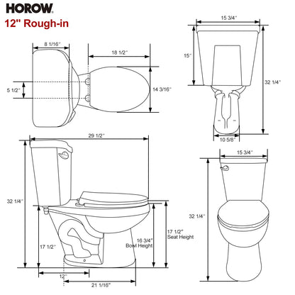 HOROW HWTT-E01S 1.28 GPF Elongated Ceramic Bathroom Toilet, Chair Height Floor Mounted Two-Piece