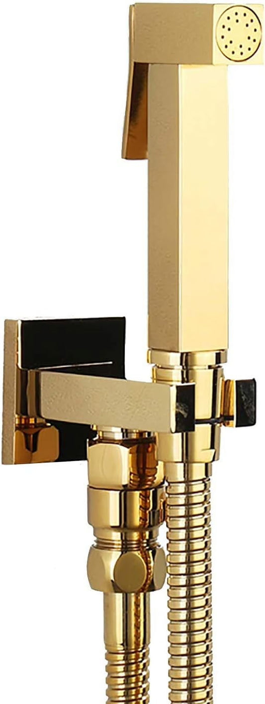 Handheld Bidet Sprayer for Toilet, Titanium Gold Toilet Bidet Sprayer Kit Brass Wall Mounted Bathroom Cloth Diaper Sprayer Set with Single Cold Water for Pet Bathing,1.5M Hose