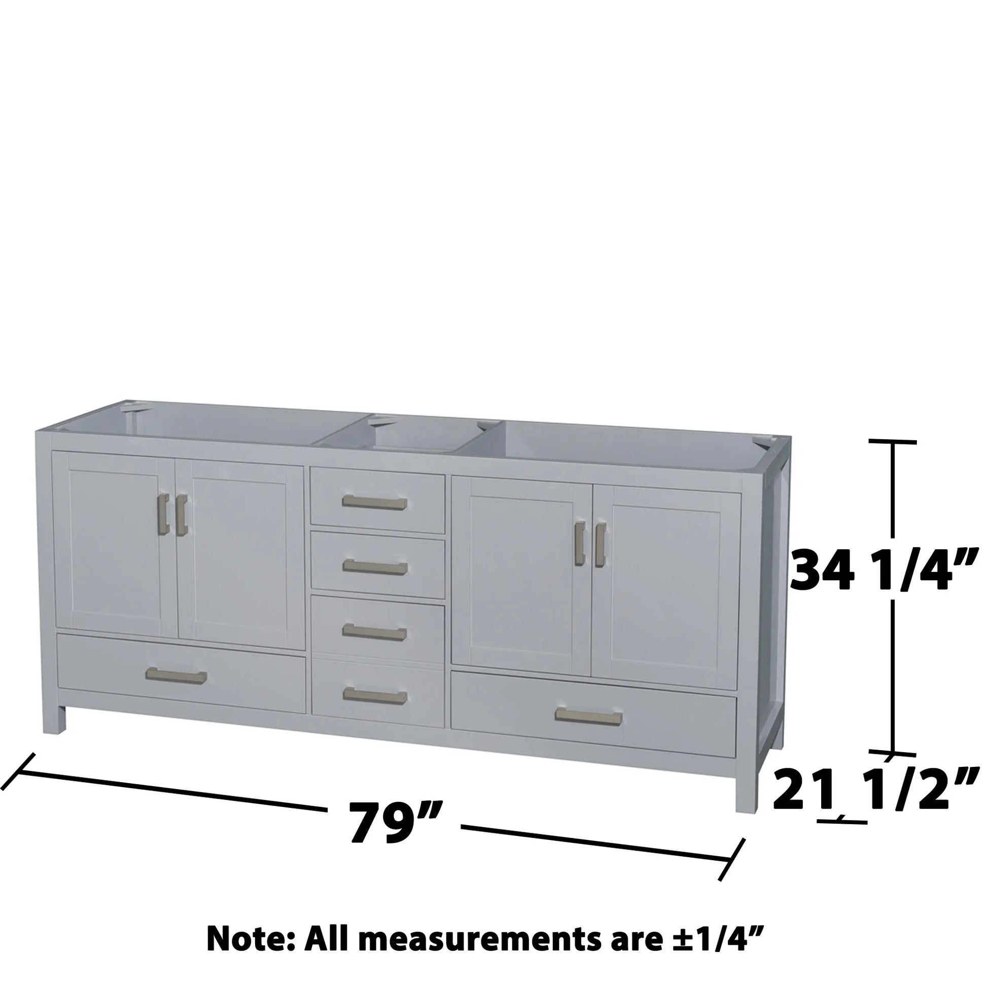 Wyndham Collection Sheffield 79" No Mirror Wood Double Bathroom Vanity in Gray