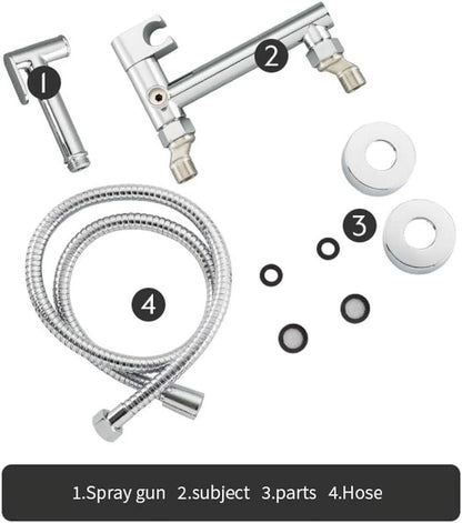 Handheld Bidet Sprayer for Toilet, Chrome Baby Cloth Diaper Washer Set Brass Bathroom Sprayer Kit Wall Mounted Bathroom Bidet Faucet with Hot and Cold Water, Anti Leaking Hose