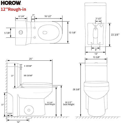 HOROW Upgraded One Piece Ultra Ceramic 0.8/1.28+ GPF Dual Flush Small Compact Toilets for Bathrooms