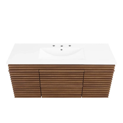 Modway Render 48" Wall-Mount Bathroom Vanity in Walnut White