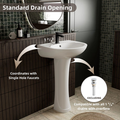 Los Flexi 20" x 17" Glossy White Pedestal Sink for Small Bathrooms with Overflow and Single Faucet Hole