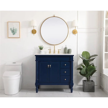 Elegant Decor Lexington 36" Solid Wood Single Bathroom Vanity in Blue