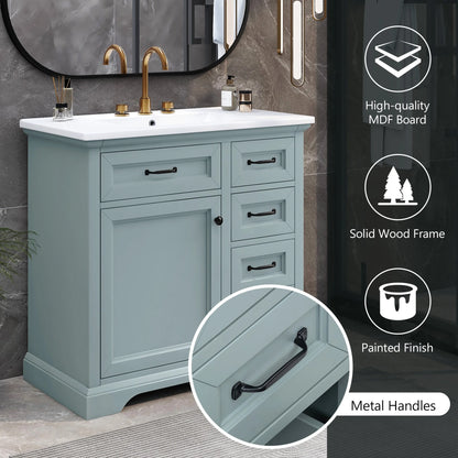 Christopher Knight Home 36" Bathroom Vanity with Sink, Tip-out Drawers, Soft-Close Doors, Grey