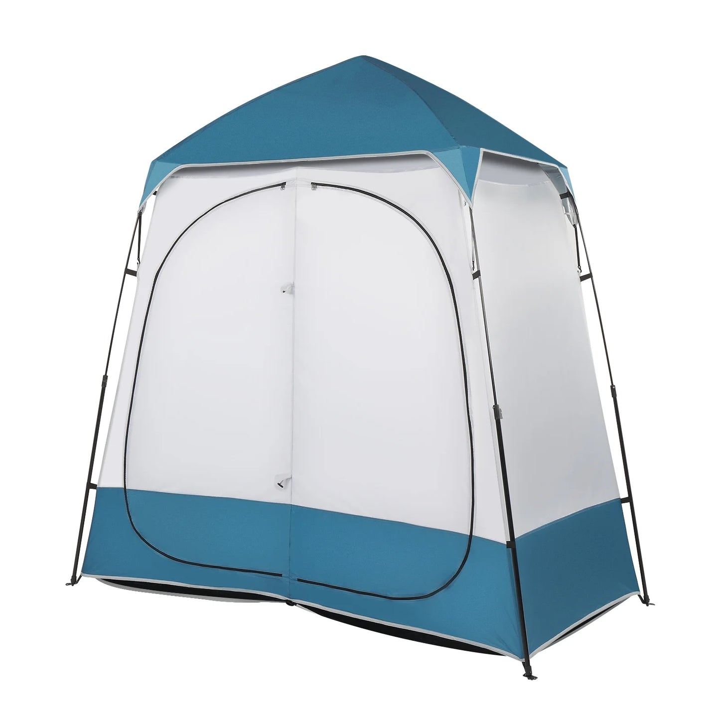 2 Rooms Camping Shower Tent, 7.5 FT Outdoor Pop up Changing 2 Room, Instant Extra Wide Privacy Shelter for Camping Dressing Toilet Bathroom with Carry Bag, Blue & White