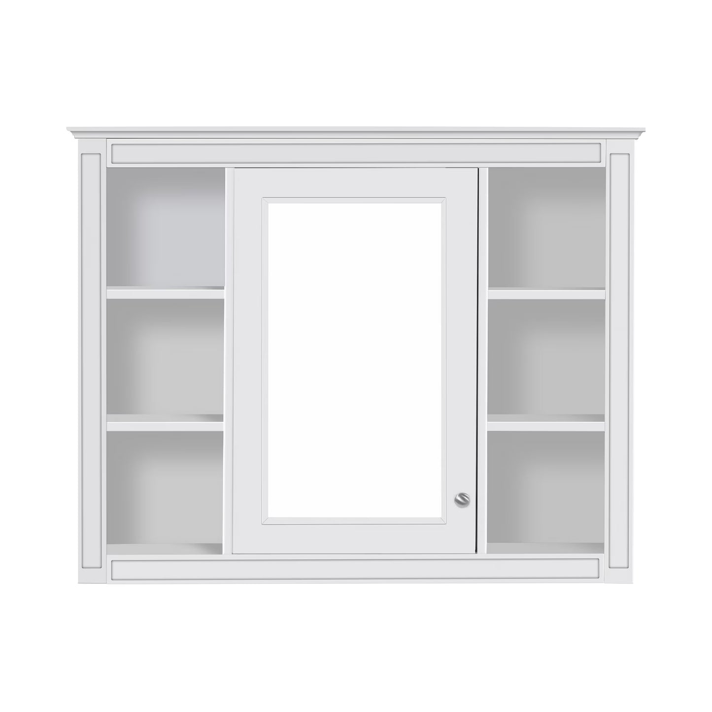 Furvclv Bathroom Wall Mirror Cabinet Modern Wall Mounted Cabinet Storage Organizer With Single Mirror Door 6 Open Shelves