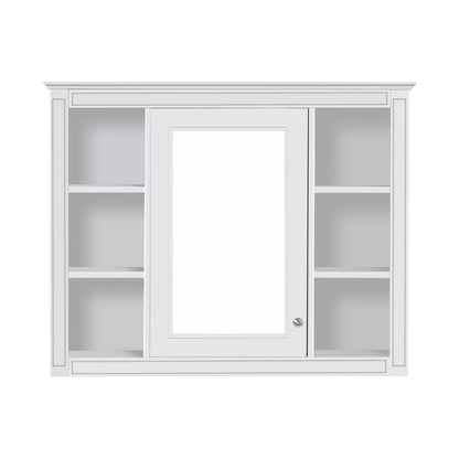 Furvclv Bathroom Wall Mirror Cabinet Modern Wall Mounted Cabinet Storage Organizer With Single Mirror Door 6 Open Shelves