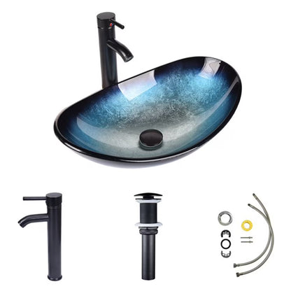 PULUOMIS Vessel Sink and Faucet Combo Bath Sinks with Mounting Ring and Pop Up Drain Round Bowl Basin Brown