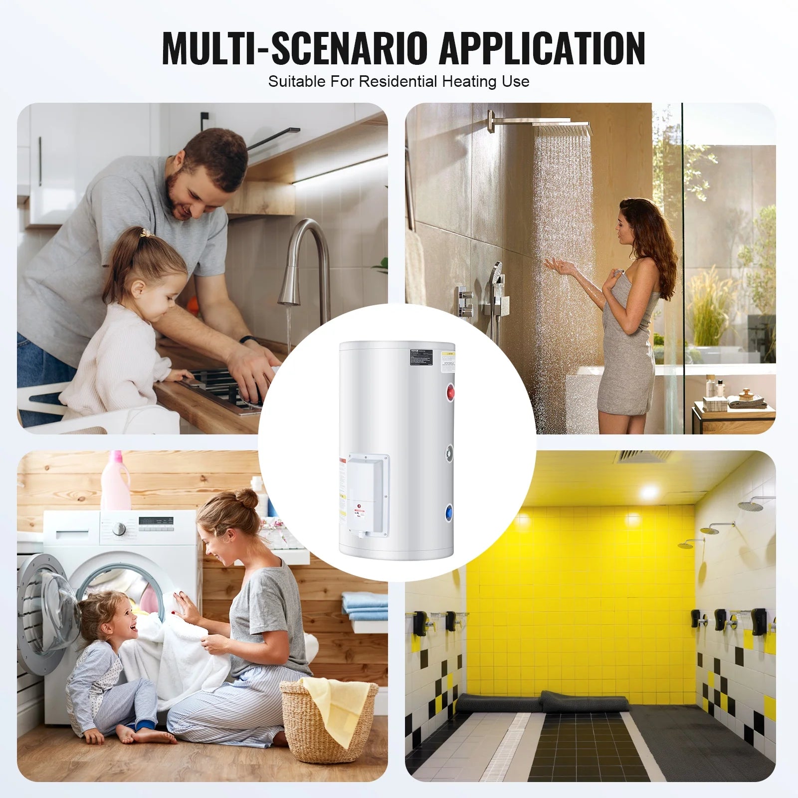 VEVOR Electric Water Heater, 18 Gallon Tank Instant Hot Water Heater, 1.6Kw Tankless Water Heater w/ LED Display,Knob Control, IPX4 Waterproof Side Connection On Demand Heaters for Shower, Bath