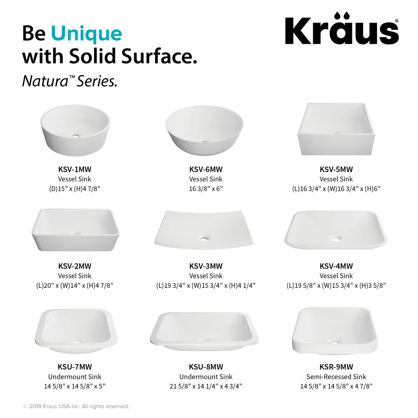 KRAUS Natura Square Semi-Recessed Composite Bathroom Sink with Matte Finish and Nano Coating in White