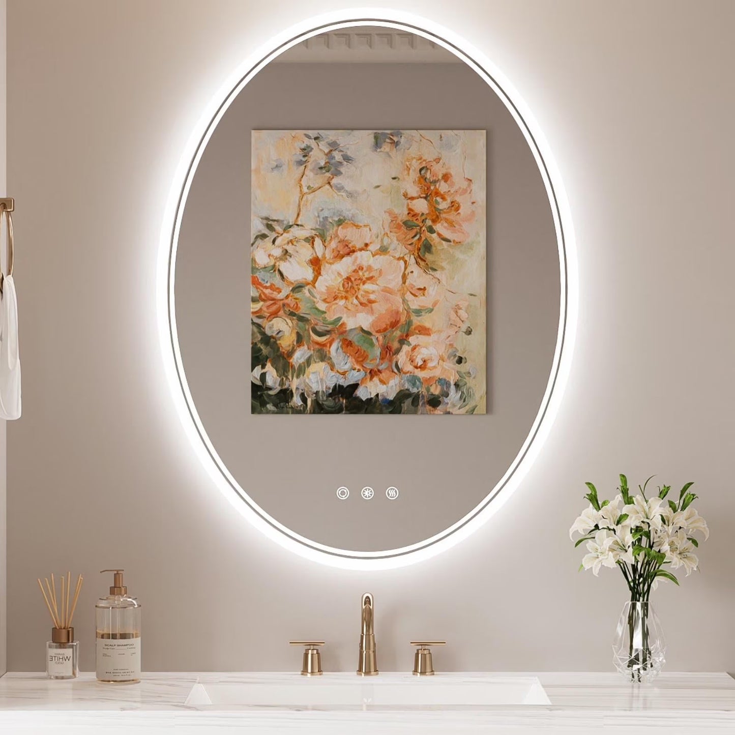 Funtouch 20" x 28" Oval LED Bathroom Mirror with Lights, Anti Fog LED Bathroom Mirror???Dimmable, Front and Backlit, 3 Colors, Memory, Shatterproof