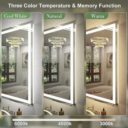 Apmir 24"x36" Premium UL Certified LED Bathroom Mirror, Super Bright, Front & Backlit, Anti-Fog, 3 Colors Dimmable