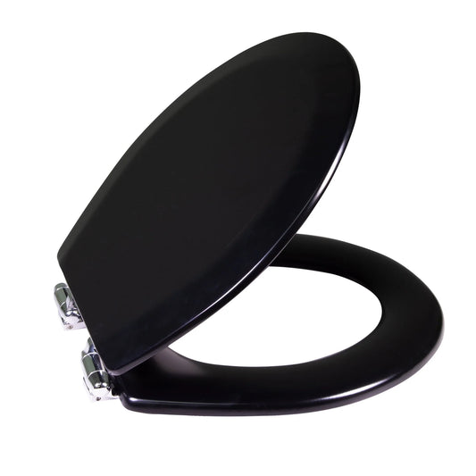 Dalton Toilet Seat Round Soft Close ??Black Rustic Wooden Round Standard Toilet Seat for Bathroom ??Design House, 561241-BLK