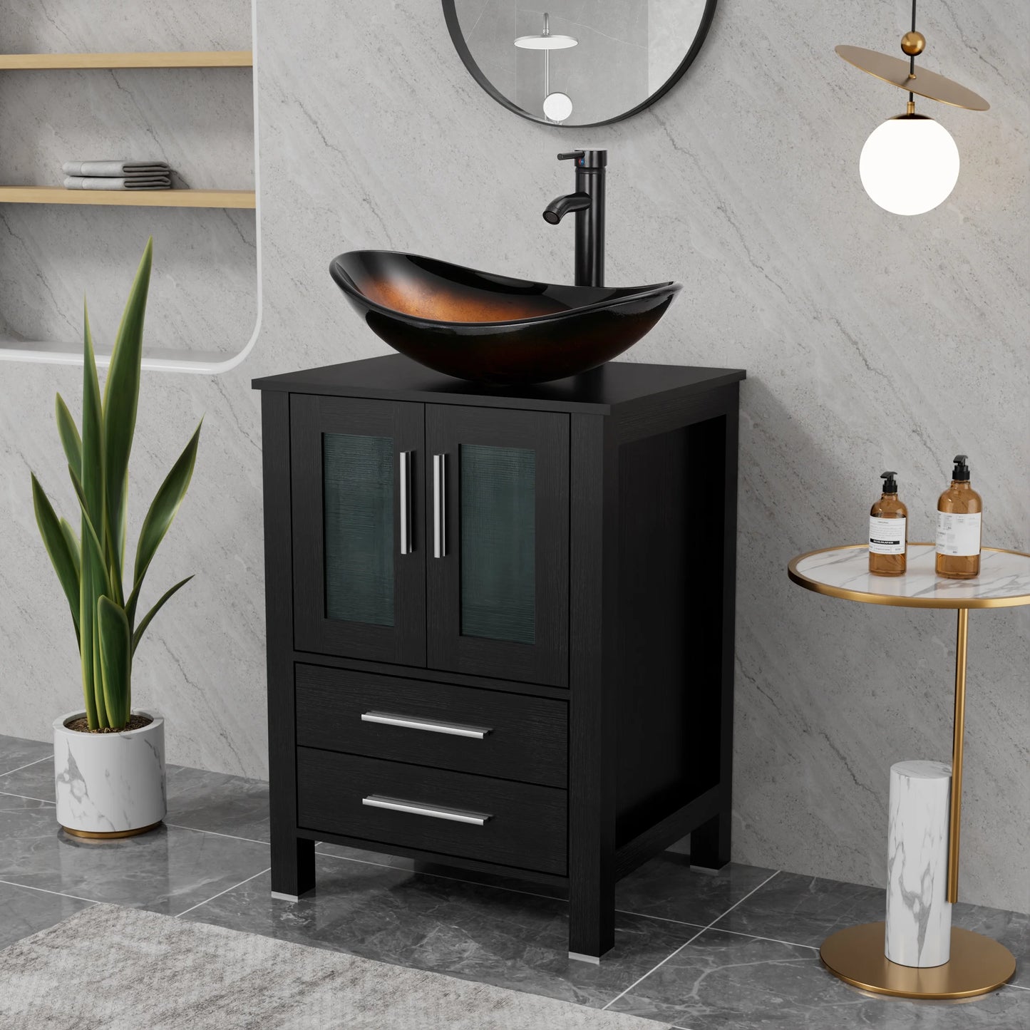 Eclife 24" Freestanding Single Bathroom Vanity with Vessel Sink, Manufactured Wood Top