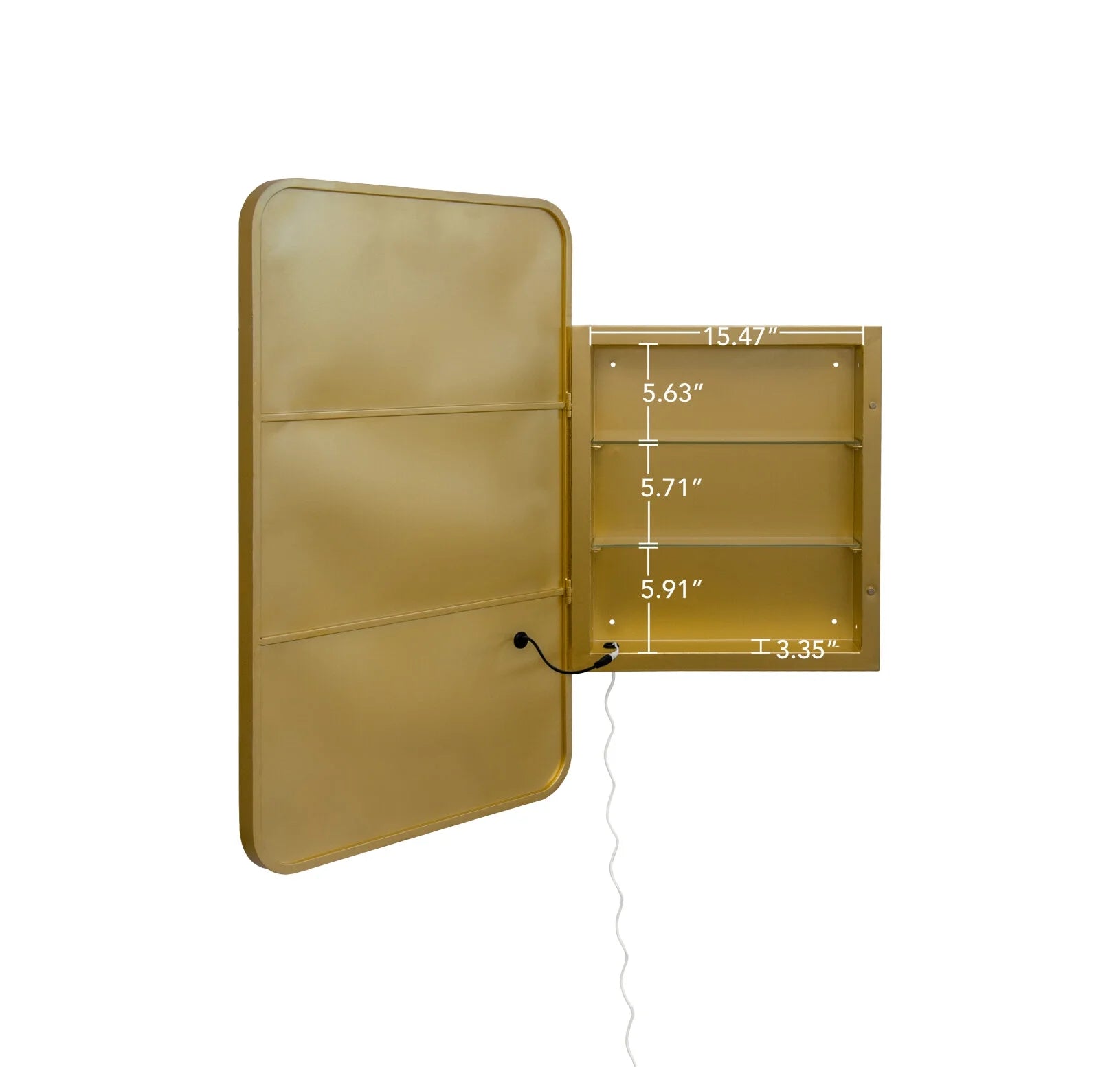 21x34 Inch Gold Medicine Cabinet with LED Mirror, Wall Mounted Bathroom Storage with Adjustable Glass Shelves, Recessed or Surface Mount Design