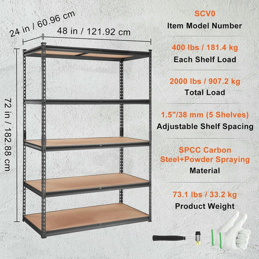 Choco Moon Heavy Duty 5-Tier Garage Shelves, 2000 lbs, Black Steel Organizer, Perfect for Kitchen Pantry, Basement, Bathroom, Laundry Room