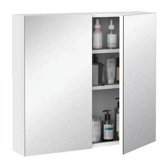 Spaco Bathroom Mirrored Cabinet with Double Doors, 24"x22" Steel Frame Medicine Cabinet, Wall-Mounted Storage Organizer, White