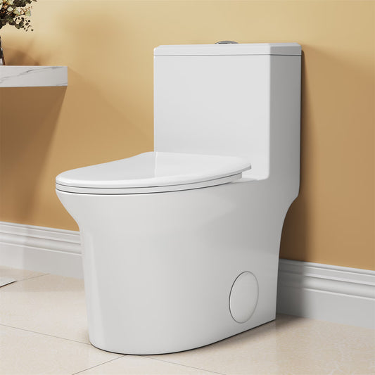 Aukfa T029-WT Elongated One Piece Toilet, Dual Flush 1.1/1.6 GPF Toilet for Bathroom, 12" Rough-In