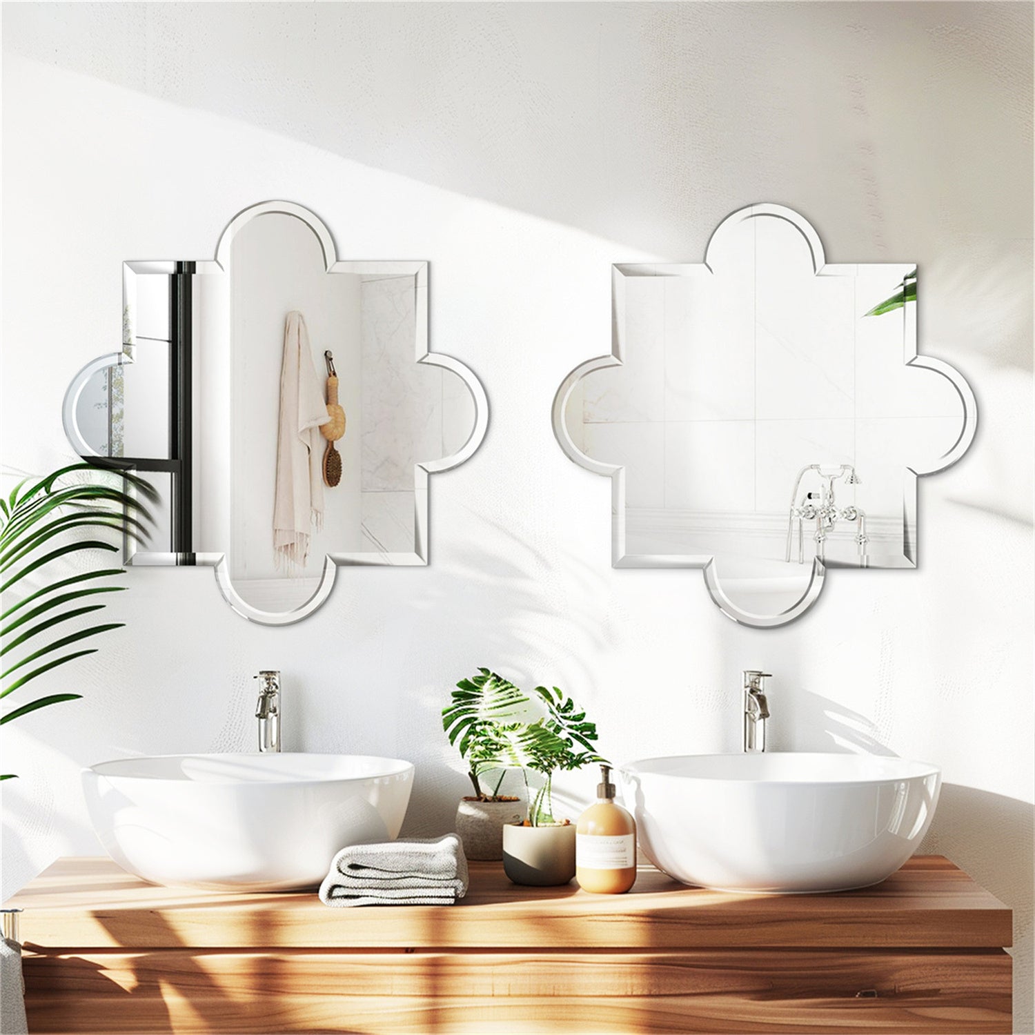LUVODI Frameless Irregular Wall Mirror 31.5x31.5 inch HD Glass Bathroom Mirror with Beveled Silver Edge