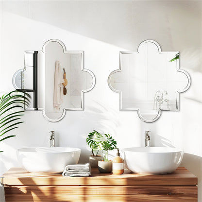 LUVODI Frameless Irregular Wall Mirror 31.5x31.5 inch HD Glass Bathroom Mirror with Beveled Silver Edge