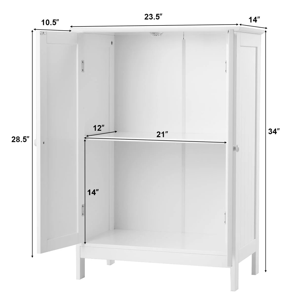 Topbuy Bathroom Storage Cabinet with Double Doors Wooden Cupboard, White