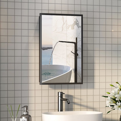 Hironpal Black Metal Framed Bathroom Mirror Medicine Cabinet Recess or Surface Mount Installation