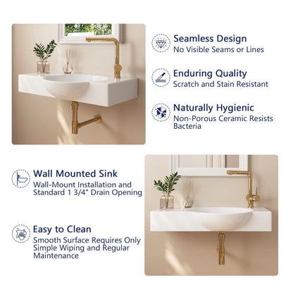 DeerValley DV-1WS0125 30" x 18" White Rectangular Vitreous China Wall Mount Bathroom Sink with Faucet Hole